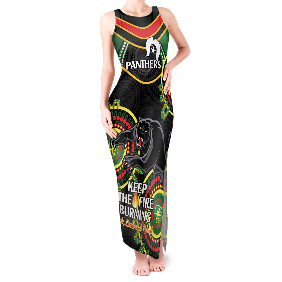 Custom NRL Panthers NAIDOC Week Tank Maxi Dress Keep The Fire Burning Indigenous Art