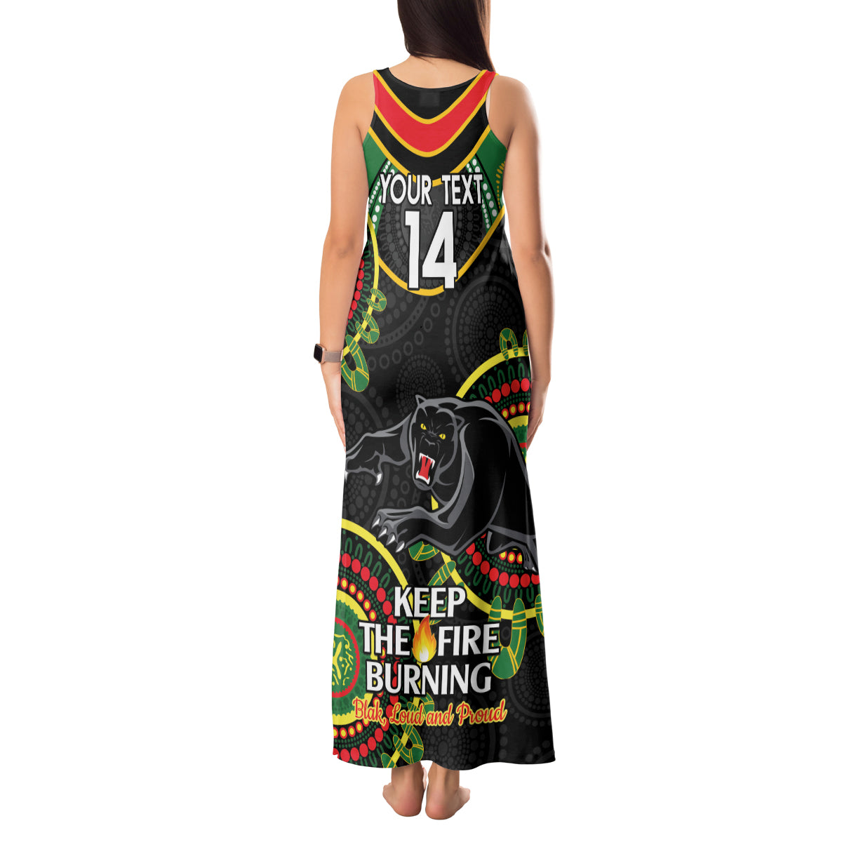 Custom NRL Panthers NAIDOC Week Tank Maxi Dress Keep The Fire Burning Indigenous Art