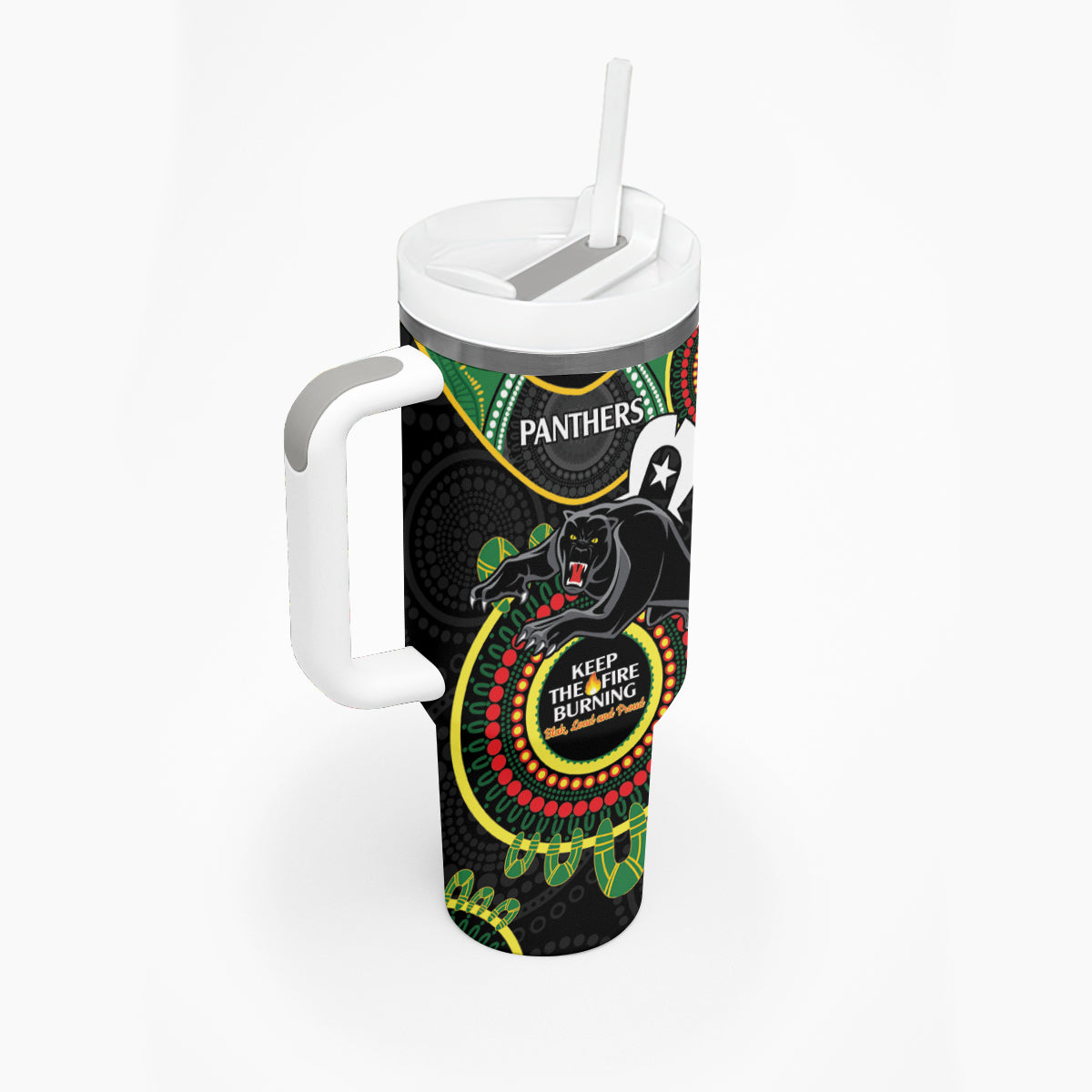 NRL Panthers NAIDOC Week Tumbler With Handle Keep The Fire Burning Indigenous Art