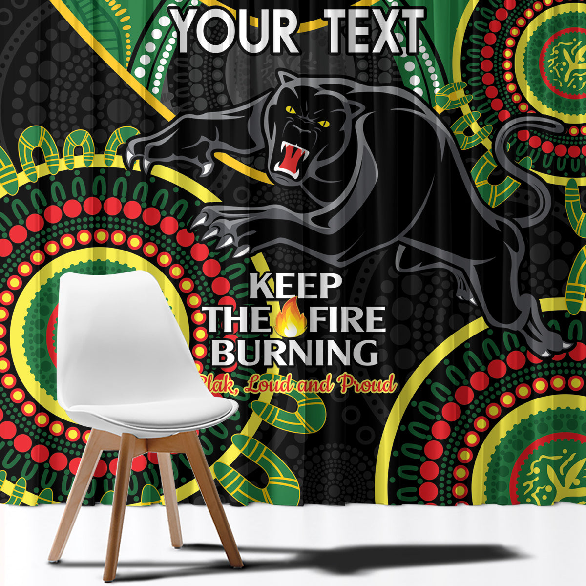 Custom NRL Panthers NAIDOC Week Window Curtain Keep The Fire Burning Indigenous Art