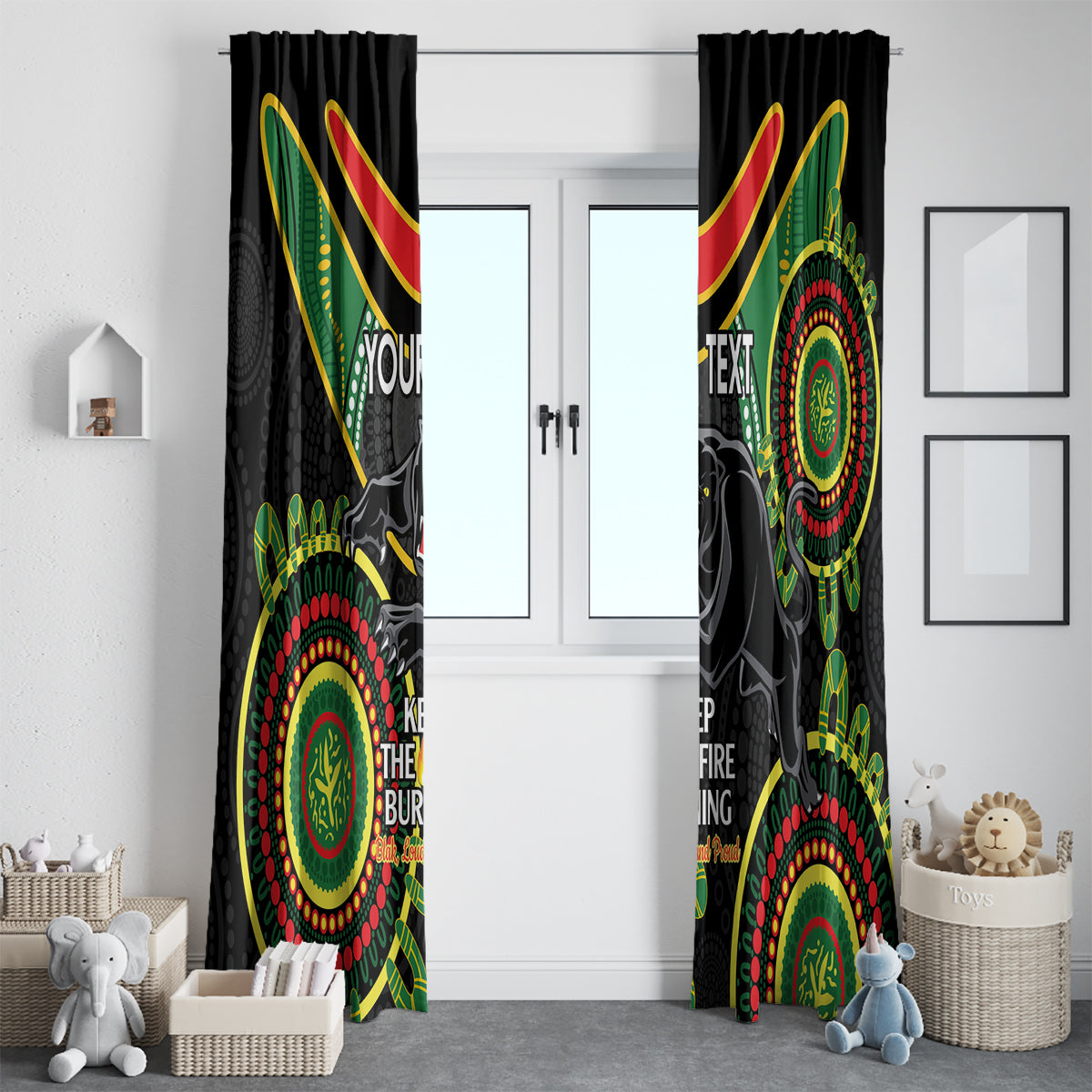 Custom NRL Panthers NAIDOC Week Window Curtain Keep The Fire Burning Indigenous Art