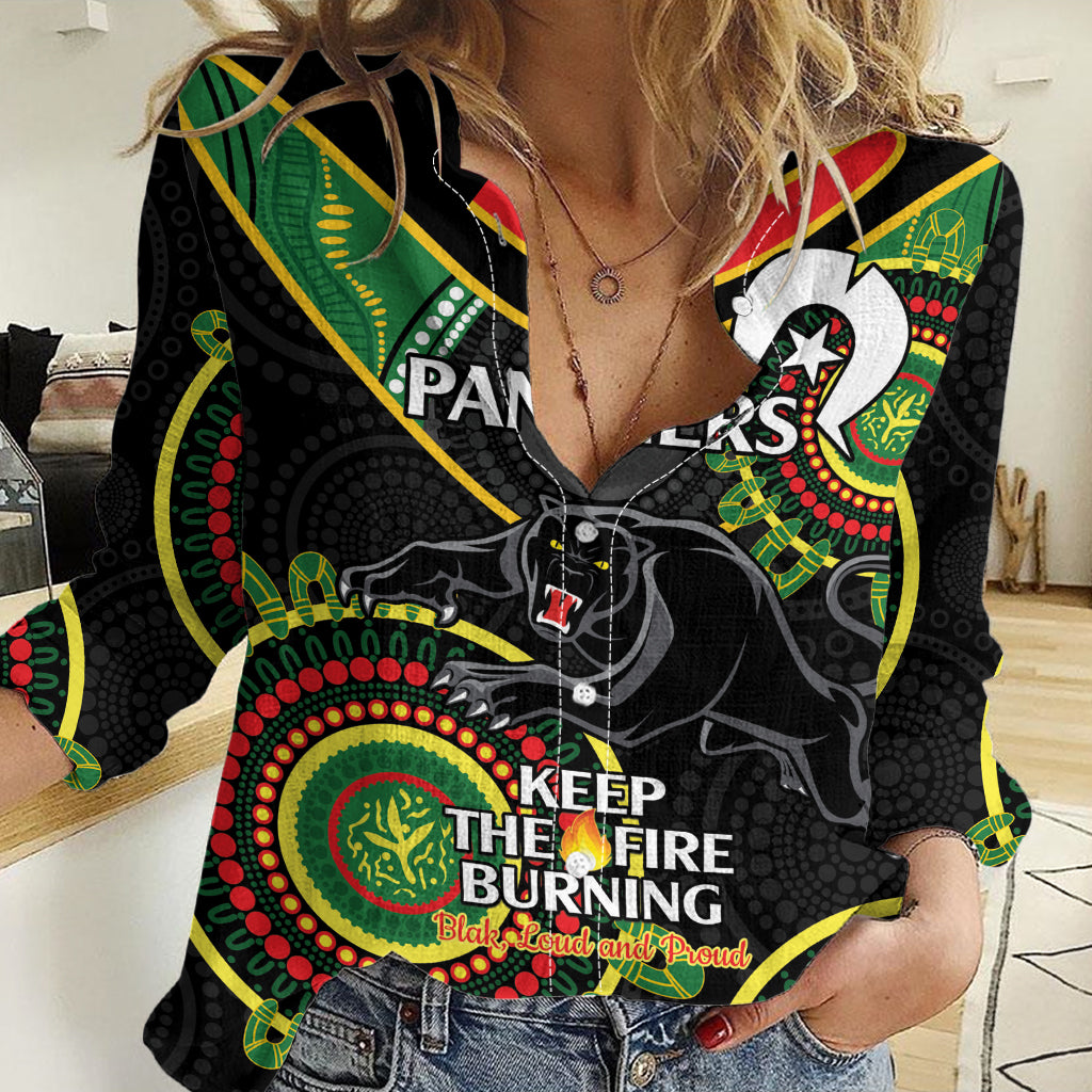 Custom NRL Panthers NAIDOC Week Women Casual Shirt Keep The Fire Burning Indigenous Art