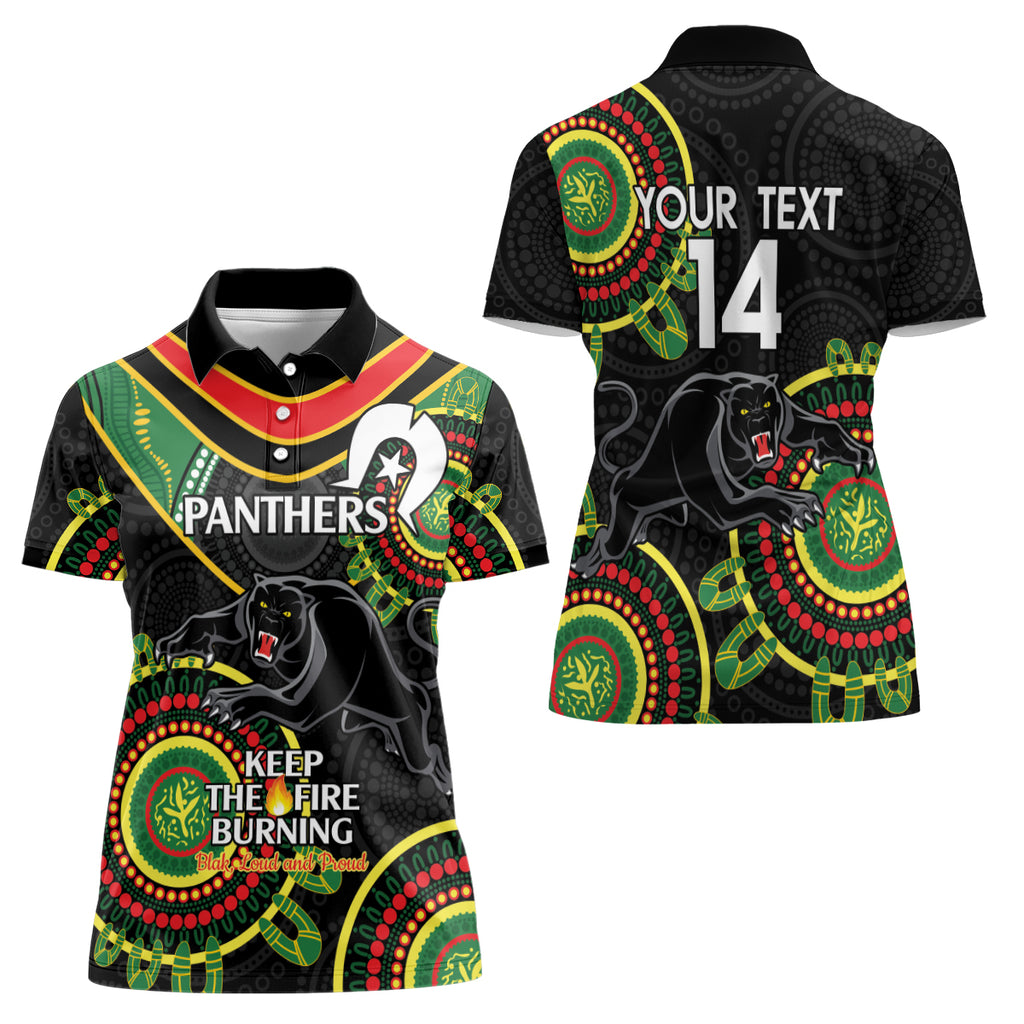 Custom NRL Panthers NAIDOC Week Women Polo Shirt Keep The Fire Burning Indigenous Art