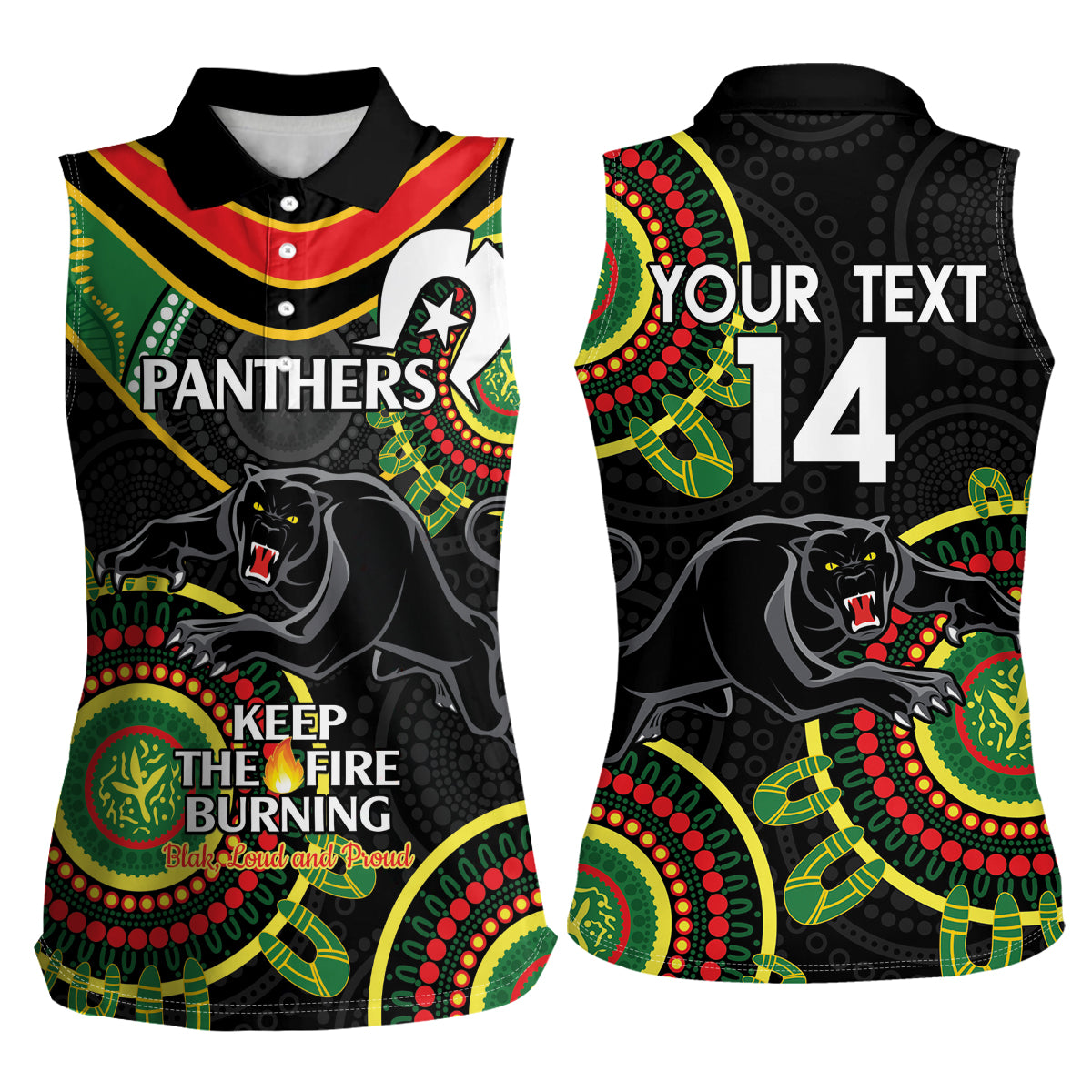 Custom NRL Panthers NAIDOC Week Women Sleeveless Polo Shirt Keep The Fire Burning Indigenous Art