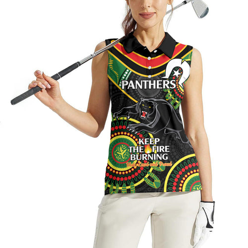 Custom NRL Panthers NAIDOC Week Women Sleeveless Polo Shirt Keep The Fire Burning Indigenous Art