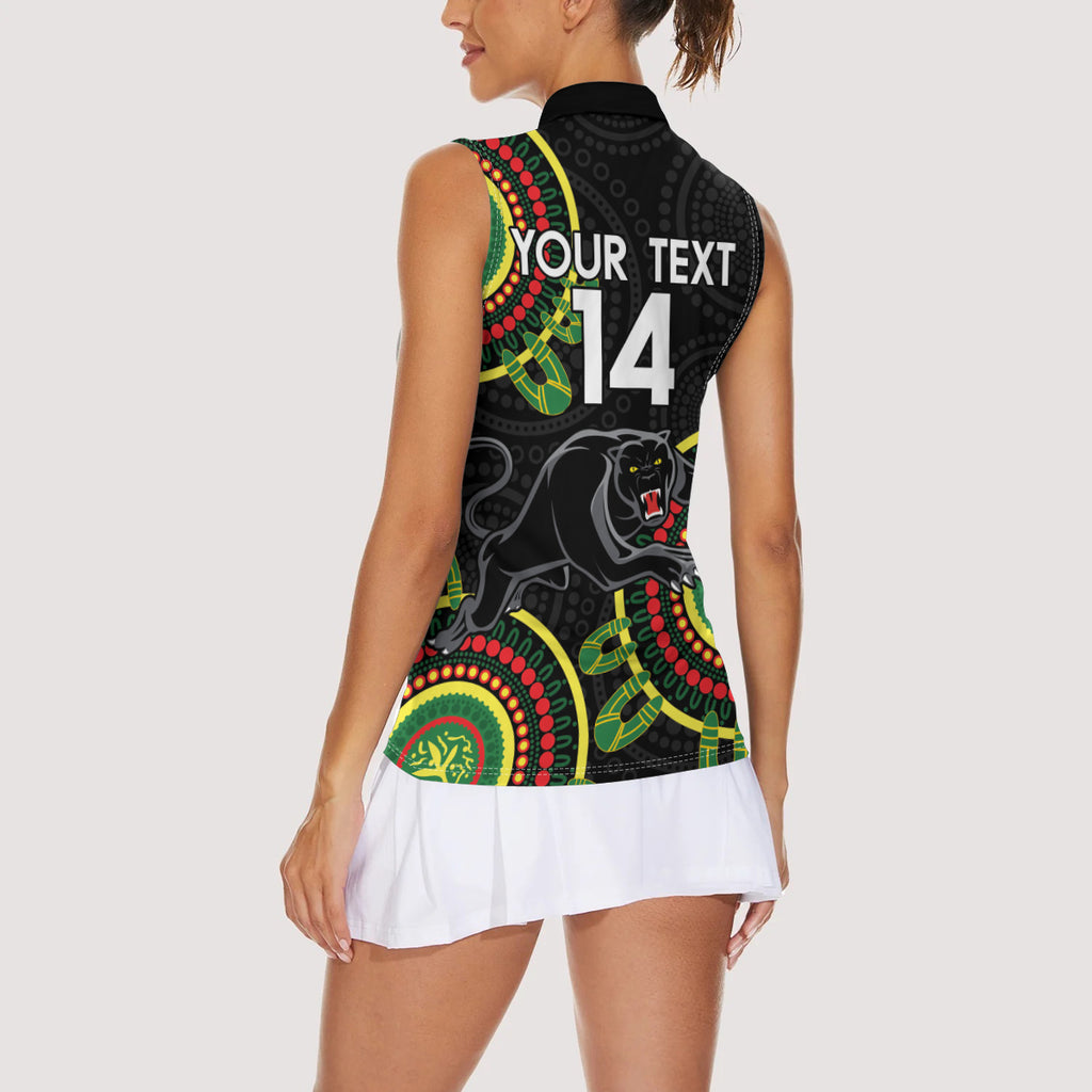 Custom NRL Panthers NAIDOC Week Women Sleeveless Polo Shirt Keep The Fire Burning Indigenous Art