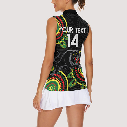 Custom NRL Panthers NAIDOC Week Women Sleeveless Polo Shirt Keep The Fire Burning Indigenous Art