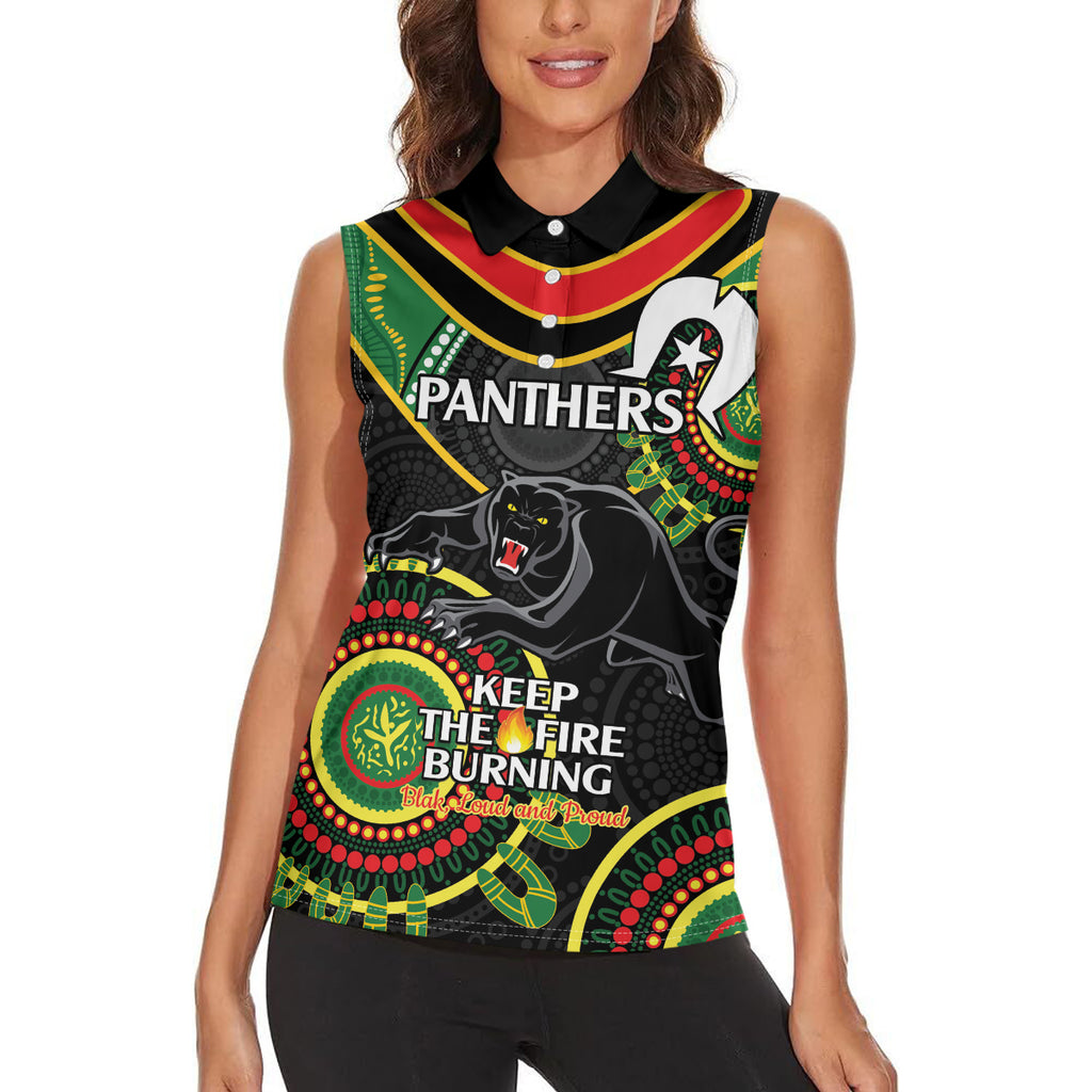 Custom NRL Panthers NAIDOC Week Women Sleeveless Polo Shirt Keep The Fire Burning Indigenous Art