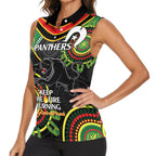 Custom NRL Panthers NAIDOC Week Women Sleeveless Polo Shirt Keep The Fire Burning Indigenous Art