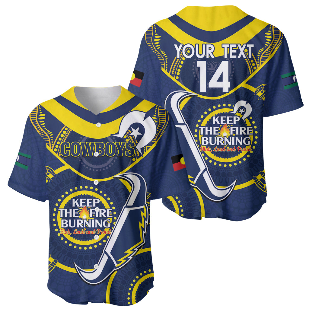 Custom NRL Cowboys NAIDOC Week Baseball Jersey Keep The Fire Burning Indigenous Art