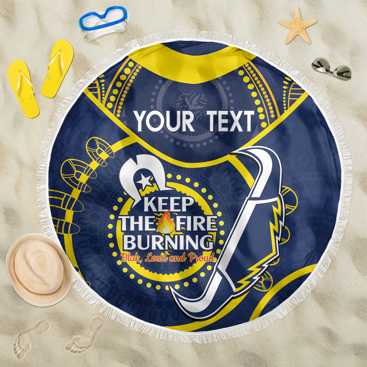 Custom NRL Cowboys NAIDOC Week Beach Blanket Keep The Fire Burning Indigenous Art