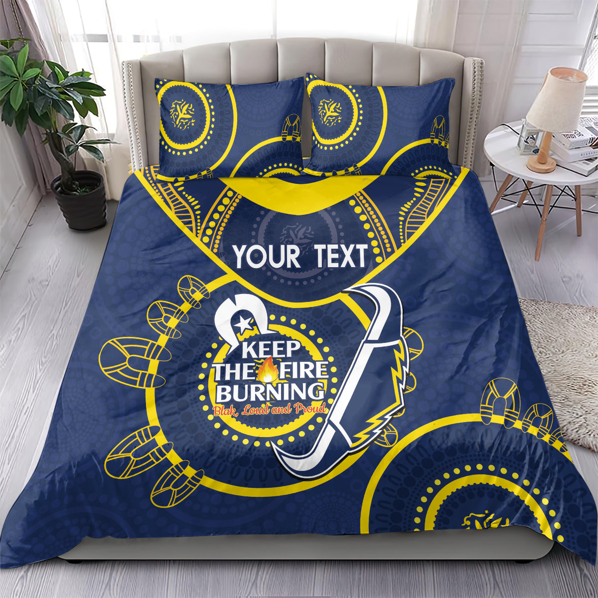 Custom NRL Cowboys NAIDOC Week Bedding Set Keep The Fire Burning Indigenous Art