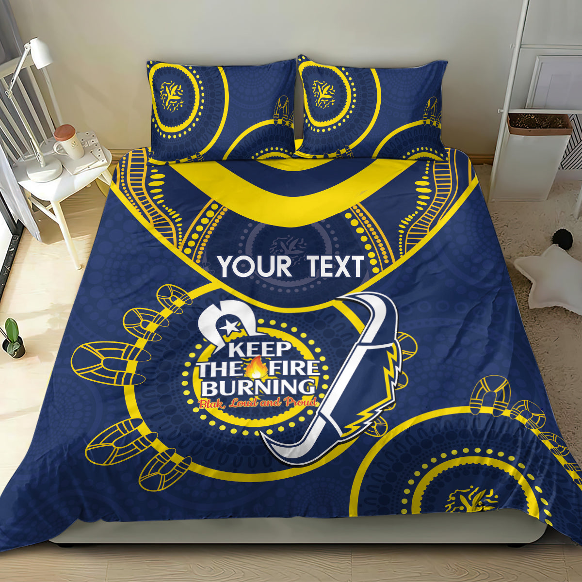 Custom NRL Cowboys NAIDOC Week Bedding Set Keep The Fire Burning Indigenous Art