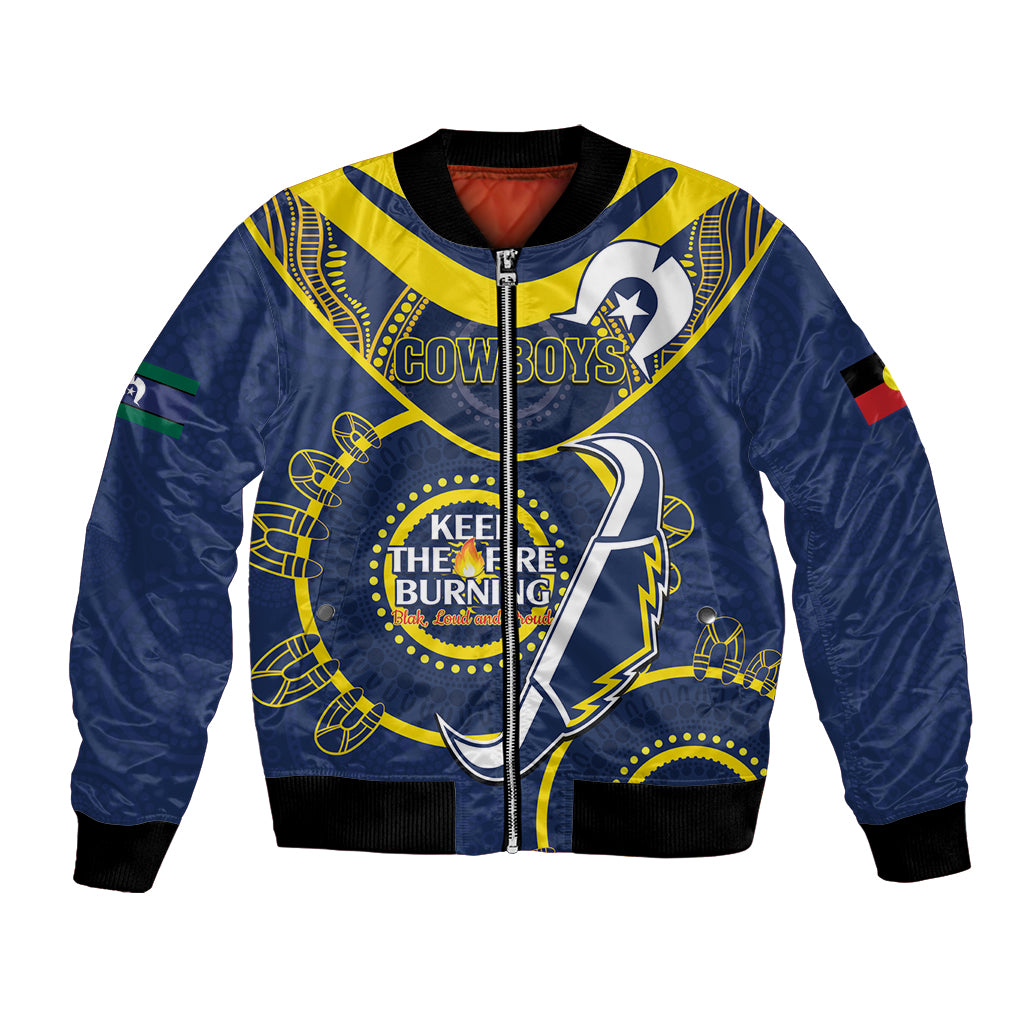 Custom NRL Cowboys NAIDOC Week Bomber Jacket Keep The Fire Burning Indigenous Art