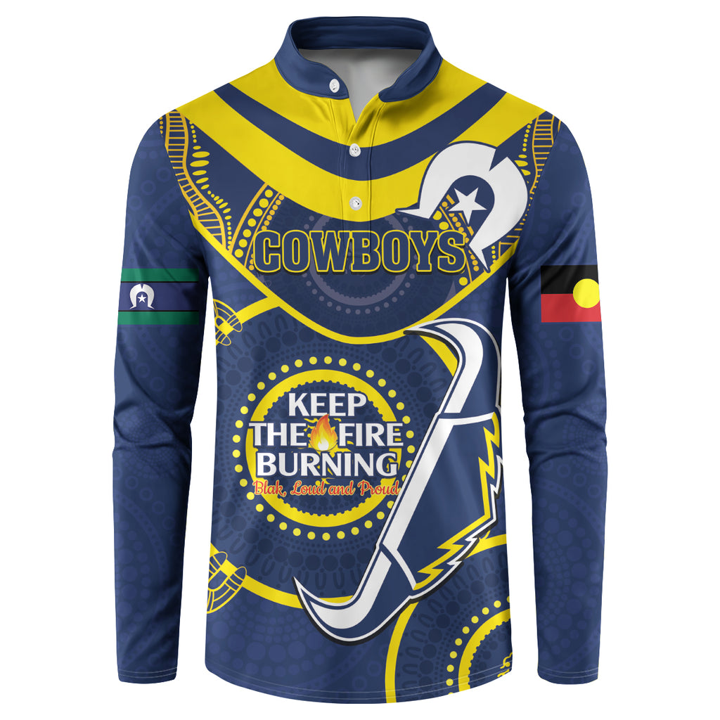 Custom NRL Cowboys NAIDOC Week Button Sweatshirt Keep The Fire Burning Indigenous Art