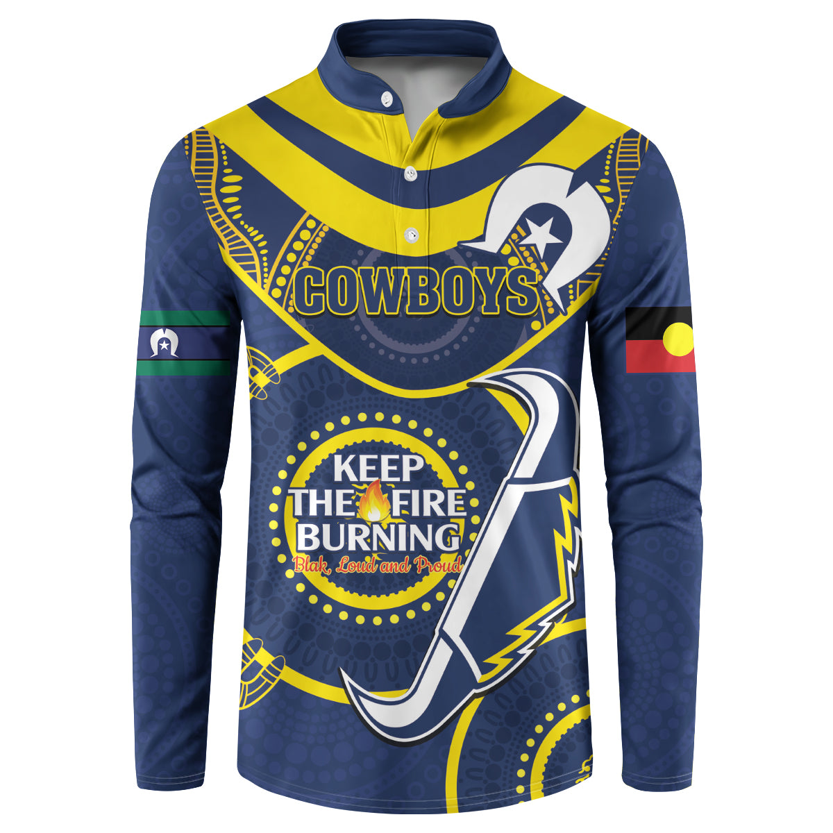 Custom NRL Cowboys NAIDOC Week Button Sweatshirt Keep The Fire Burning Indigenous Art
