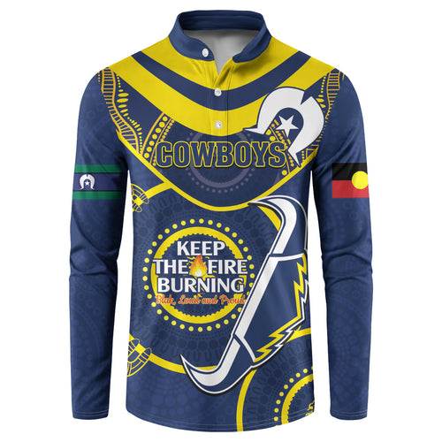 Custom NRL Cowboys NAIDOC Week Button Sweatshirt Keep The Fire Burning Indigenous Art
