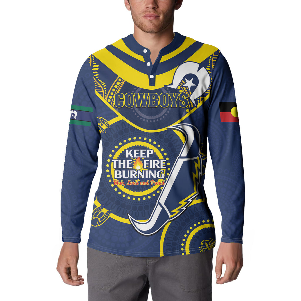 Custom NRL Cowboys NAIDOC Week Button Sweatshirt Keep The Fire Burning Indigenous Art