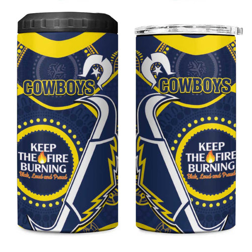 NRL Cowboys NAIDOC Week 4 in 1 Can Cooler Tumbler Keep The Fire Burning Indigenous Art