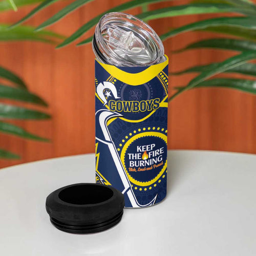 NRL Cowboys NAIDOC Week 4 in 1 Can Cooler Tumbler Keep The Fire Burning Indigenous Art