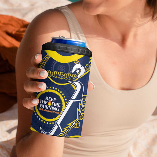 NRL Cowboys NAIDOC Week 4 in 1 Can Cooler Tumbler Keep The Fire Burning Indigenous Art