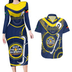 Custom NRL Cowboys NAIDOC Week Couples Matching Long Sleeve Bodycon Dress and Hawaiian Shirt Keep The Fire Burning Indigenous Art