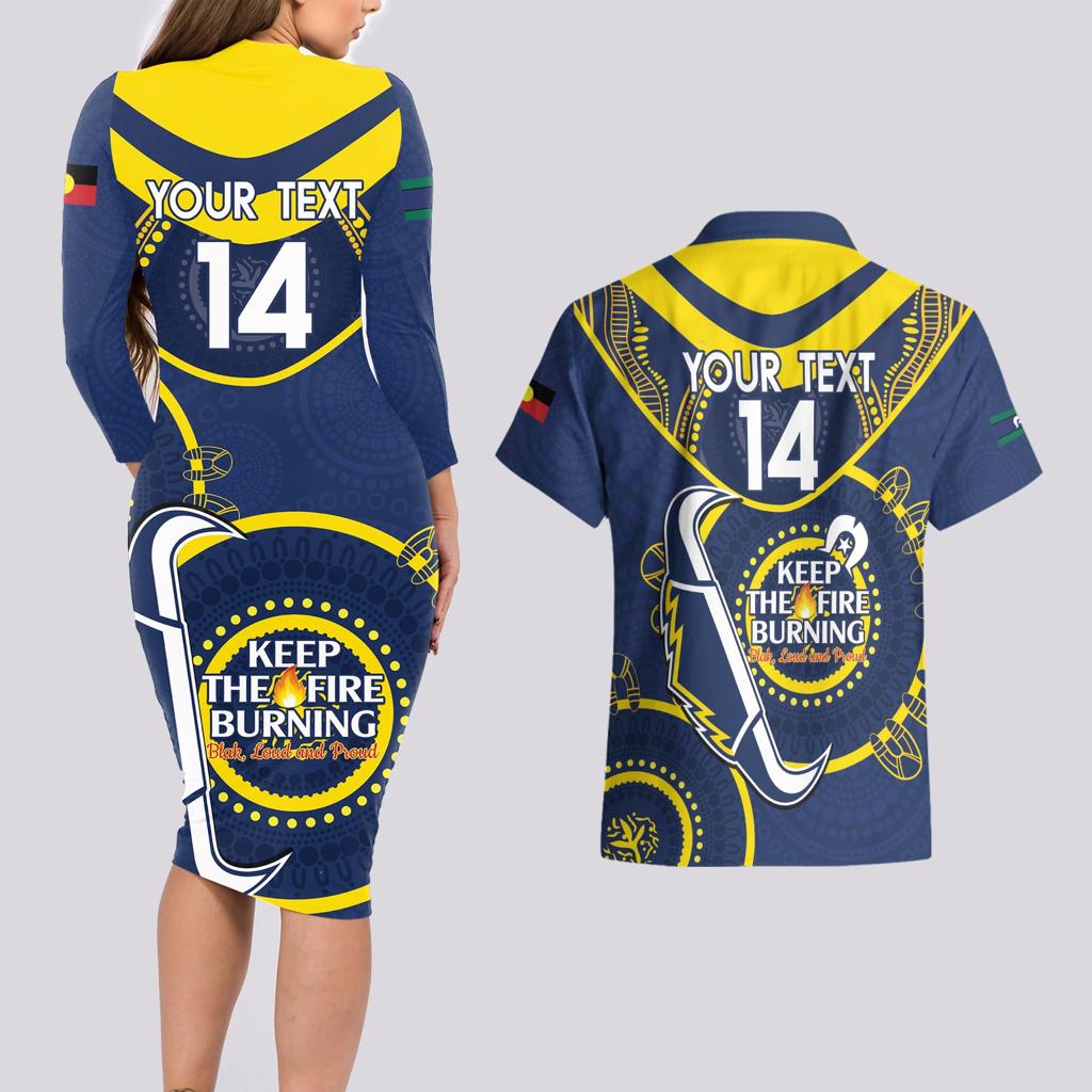 Custom NRL Cowboys NAIDOC Week Couples Matching Long Sleeve Bodycon Dress and Hawaiian Shirt Keep The Fire Burning Indigenous Art