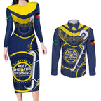 Custom NRL Cowboys NAIDOC Week Couples Matching Long Sleeve Bodycon Dress and Long Sleeve Button Shirt Keep The Fire Burning Indigenous Art