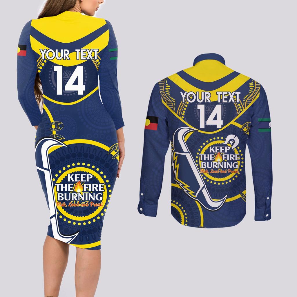 Custom NRL Cowboys NAIDOC Week Couples Matching Long Sleeve Bodycon Dress and Long Sleeve Button Shirt Keep The Fire Burning Indigenous Art