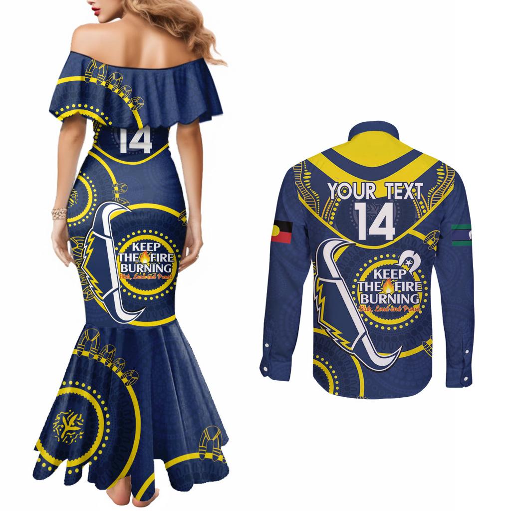 Custom NRL Cowboys NAIDOC Week Couples Matching Mermaid Dress and Long Sleeve Button Shirt Keep The Fire Burning Indigenous Art