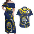 Custom NRL Cowboys NAIDOC Week Couples Matching Off Shoulder Maxi Dress and Hawaiian Shirt Keep The Fire Burning Indigenous Art