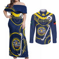 Custom NRL Cowboys NAIDOC Week Couples Matching Off Shoulder Maxi Dress and Long Sleeve Button Shirt Keep The Fire Burning Indigenous Art