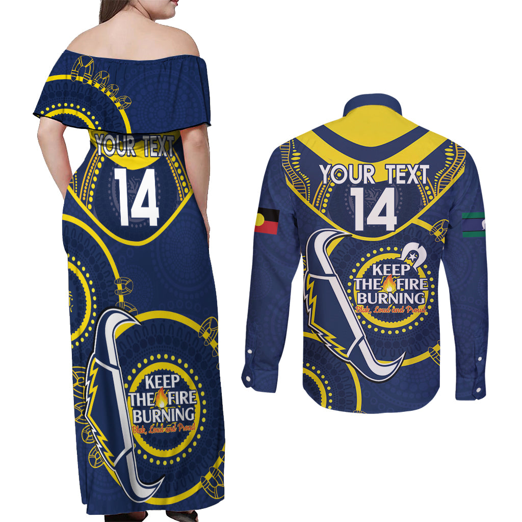 Custom NRL Cowboys NAIDOC Week Couples Matching Off Shoulder Maxi Dress and Long Sleeve Button Shirt Keep The Fire Burning Indigenous Art
