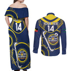 Custom NRL Cowboys NAIDOC Week Couples Matching Off Shoulder Maxi Dress and Long Sleeve Button Shirt Keep The Fire Burning Indigenous Art