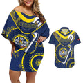 Custom NRL Cowboys NAIDOC Week Couples Matching Off Shoulder Short Dress and Hawaiian Shirt Keep The Fire Burning Indigenous Art