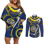 Custom NRL Cowboys NAIDOC Week Couples Matching Off Shoulder Short Dress and Long Sleeve Button Shirt Keep The Fire Burning Indigenous Art