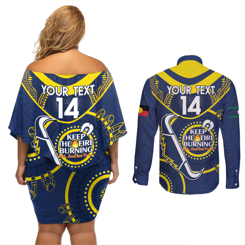 Custom NRL Cowboys NAIDOC Week Couples Matching Off Shoulder Short Dress and Long Sleeve Button Shirt Keep The Fire Burning Indigenous Art