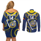 Custom NRL Cowboys NAIDOC Week Couples Matching Off Shoulder Short Dress and Long Sleeve Button Shirt Keep The Fire Burning Indigenous Art