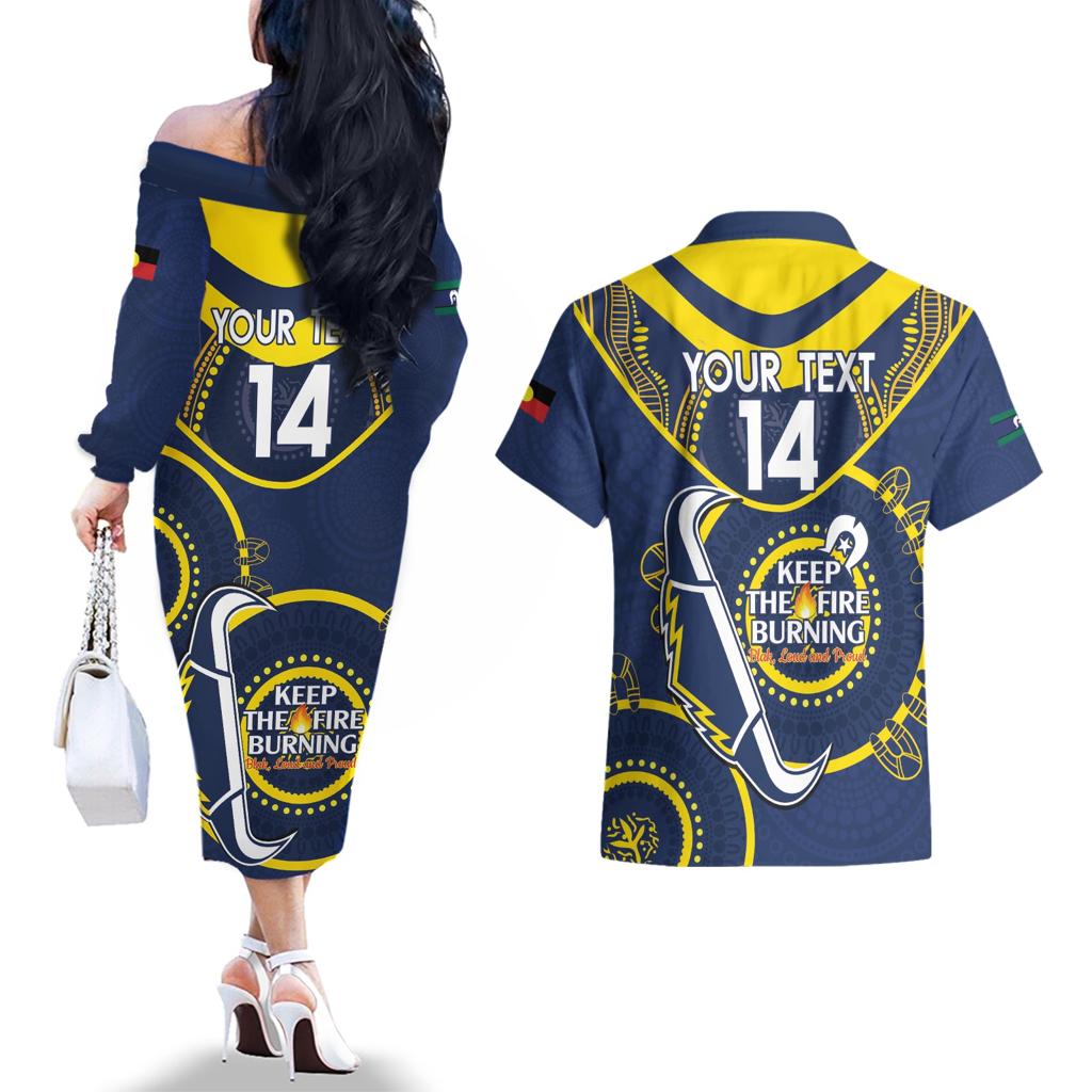 Custom NRL Cowboys NAIDOC Week Couples Matching Off The Shoulder Long Sleeve Dress and Hawaiian Shirt Keep The Fire Burning Indigenous Art