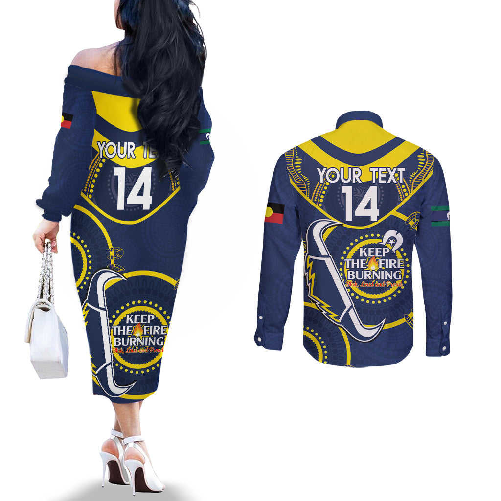 Custom NRL Cowboys NAIDOC Week Couples Matching Off The Shoulder Long Sleeve Dress and Long Sleeve Button Shirt Keep The Fire Burning Indigenous Art
