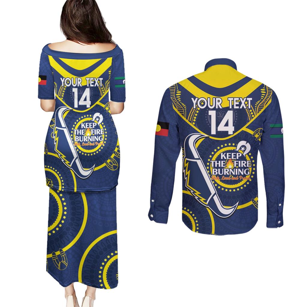 Custom NRL Cowboys NAIDOC Week Couples Matching Puletasi and Long Sleeve Button Shirt Keep The Fire Burning Indigenous Art