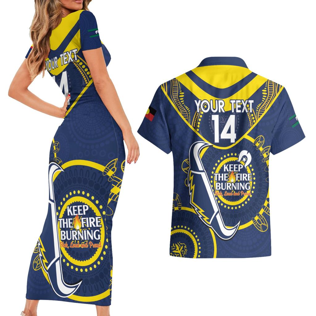 Custom NRL Cowboys NAIDOC Week Couples Matching Short Sleeve Bodycon Dress and Hawaiian Shirt Keep The Fire Burning Indigenous Art