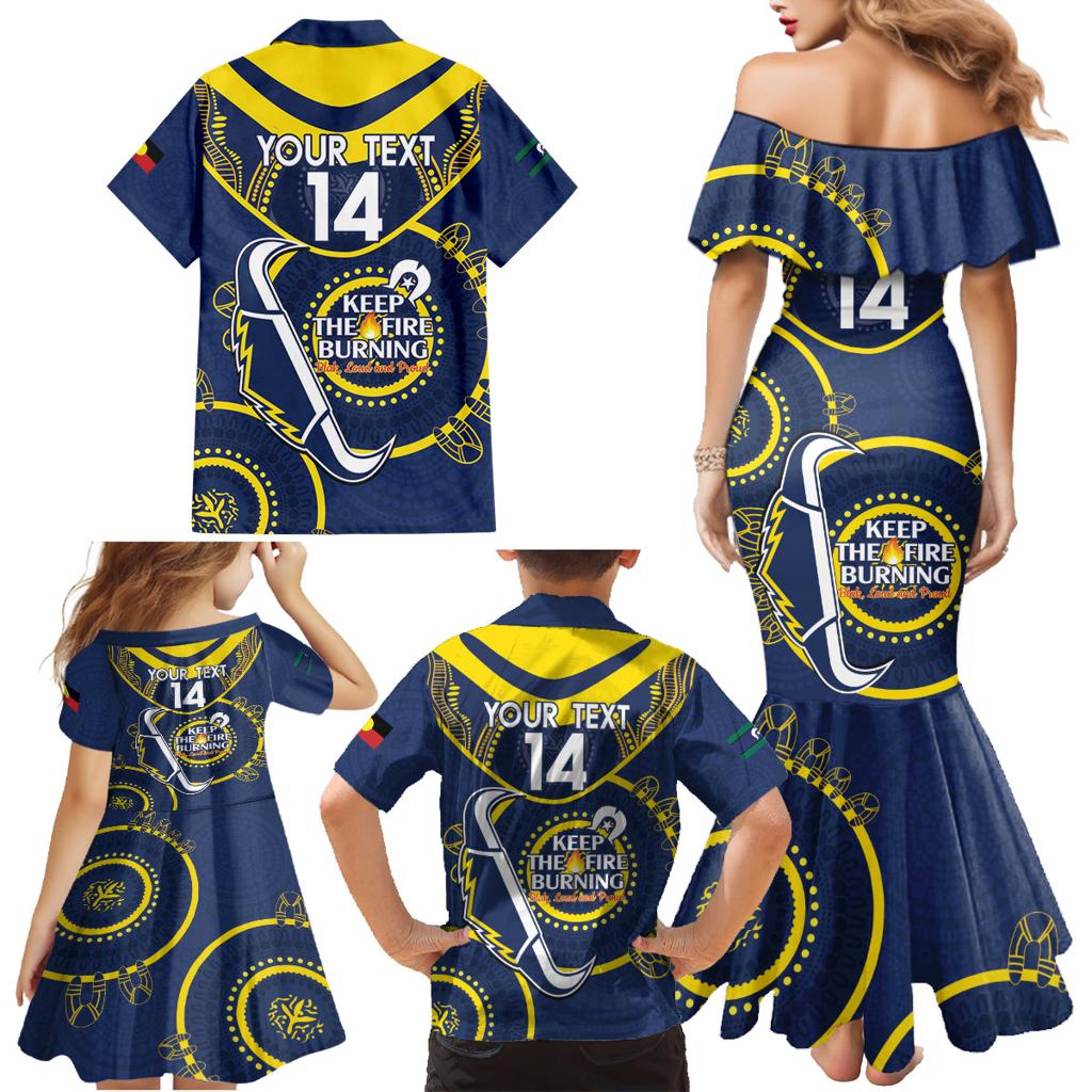 Custom NRL Cowboys NAIDOC Week Family Matching Mermaid Dress and Hawaiian Shirt Keep The Fire Burning Indigenous Art