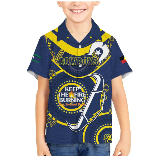 Custom NRL Cowboys NAIDOC Week Family Matching Mermaid Dress and Hawaiian Shirt Keep The Fire Burning Indigenous Art