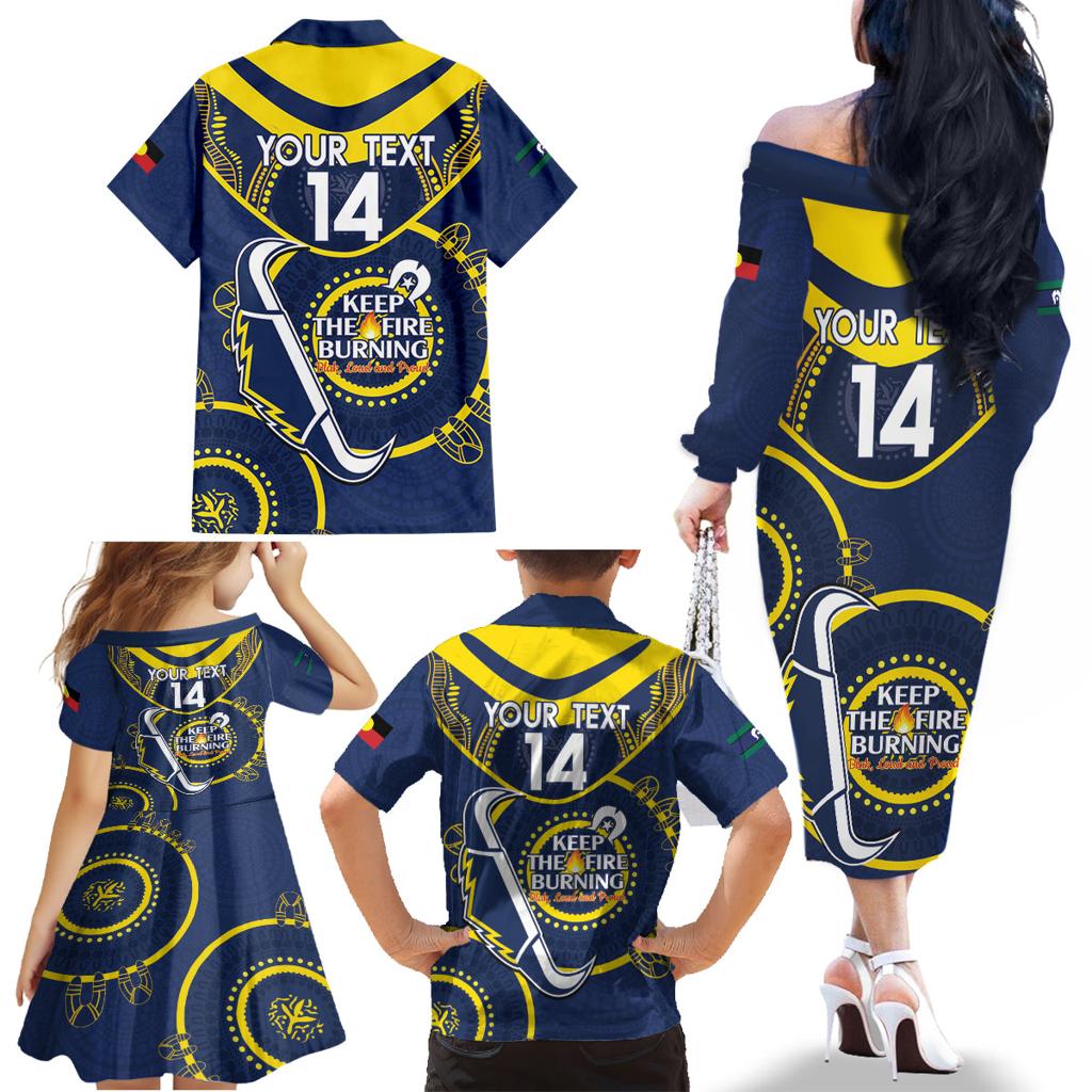 Custom NRL Cowboys NAIDOC Week Family Matching Off The Shoulder Long Sleeve Dress and Hawaiian Shirt Keep The Fire Burning Indigenous Art