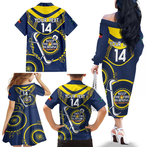 Custom NRL Cowboys NAIDOC Week Family Matching Off The Shoulder Long Sleeve Dress and Hawaiian Shirt Keep The Fire Burning Indigenous Art