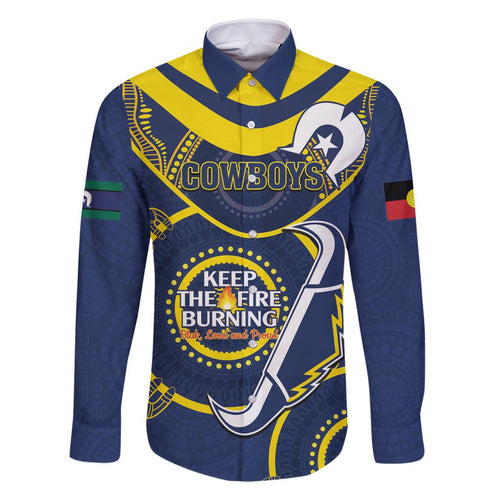 Custom NRL Cowboys NAIDOC Week Family Matching Off The Shoulder Long Sleeve Dress and Hawaiian Shirt Keep The Fire Burning Indigenous Art