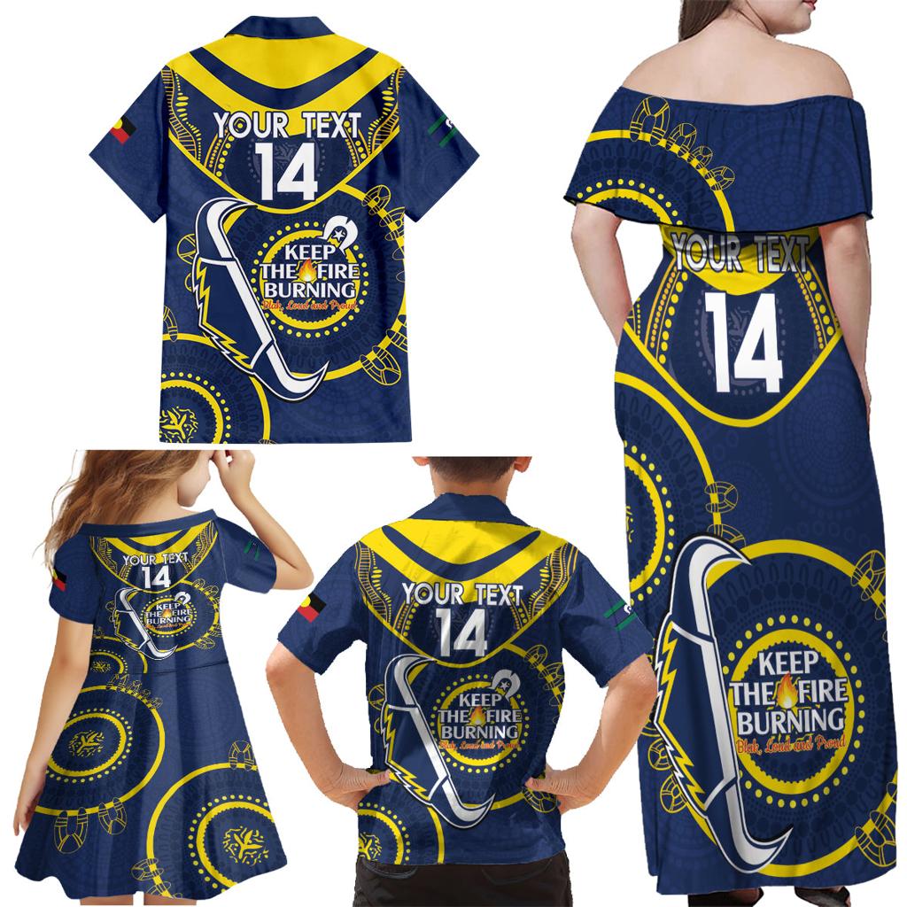 Custom NRL Cowboys NAIDOC Week Family Matching Off Shoulder Maxi Dress and Hawaiian Shirt Keep The Fire Burning Indigenous Art