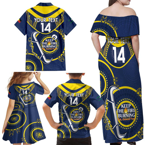 Custom NRL Cowboys NAIDOC Week Family Matching Off Shoulder Maxi Dress and Hawaiian Shirt Keep The Fire Burning Indigenous Art