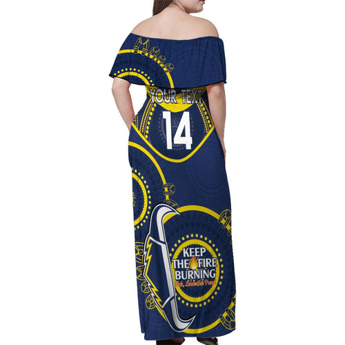 Custom NRL Cowboys NAIDOC Week Family Matching Off Shoulder Maxi Dress and Hawaiian Shirt Keep The Fire Burning Indigenous Art